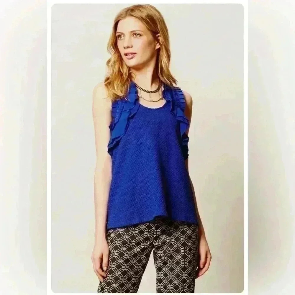 SOLD | Anthropologie Deletta Clemente Sleeveless Blouse | Size S | Royal Blue - Picture 2 of 11